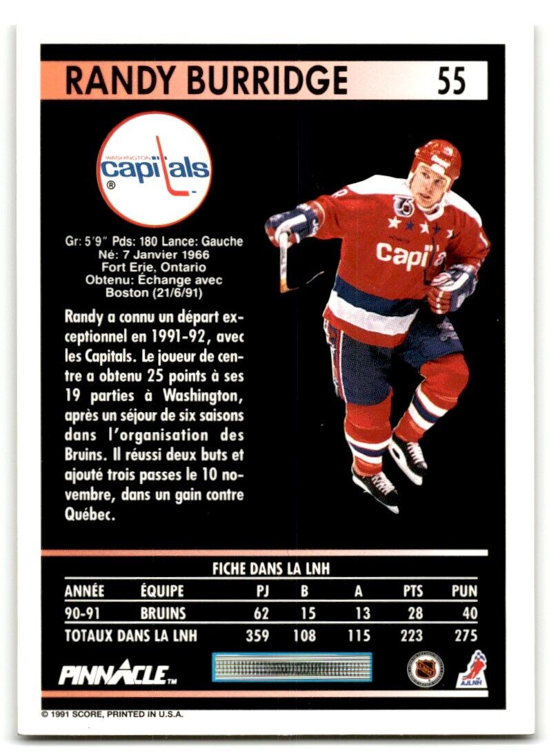 1991-92 Pinnacle Randy Burridge Washington Capitals #55