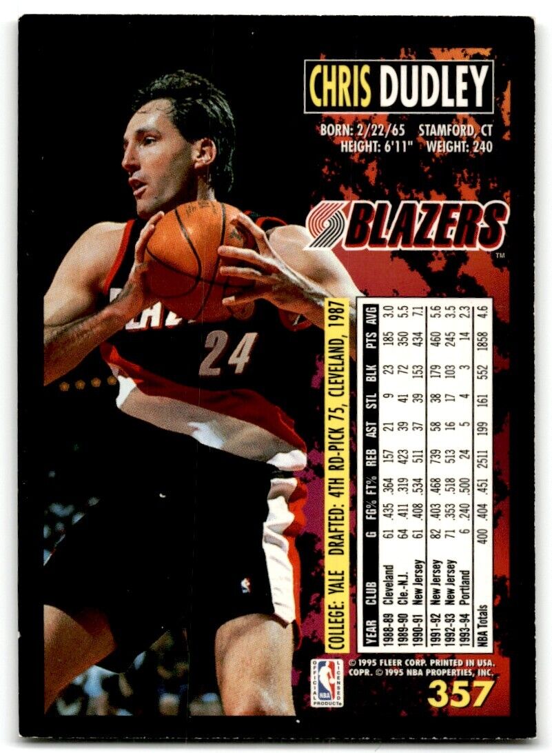 1994-95 Fleer Chris Dudley Portland Trail Blazers #357