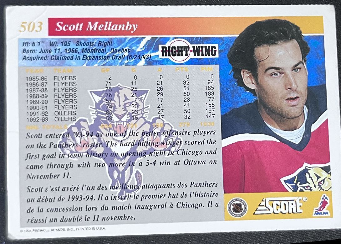 1993-94 Score Scott Mellanby Florida Panthers #503