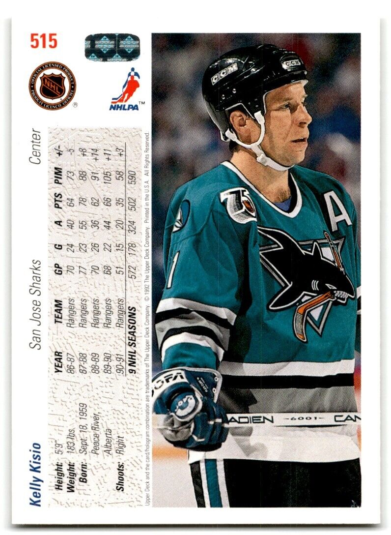 1991-92 Upper Deck Kelly Kisio San Jose Sharks #515