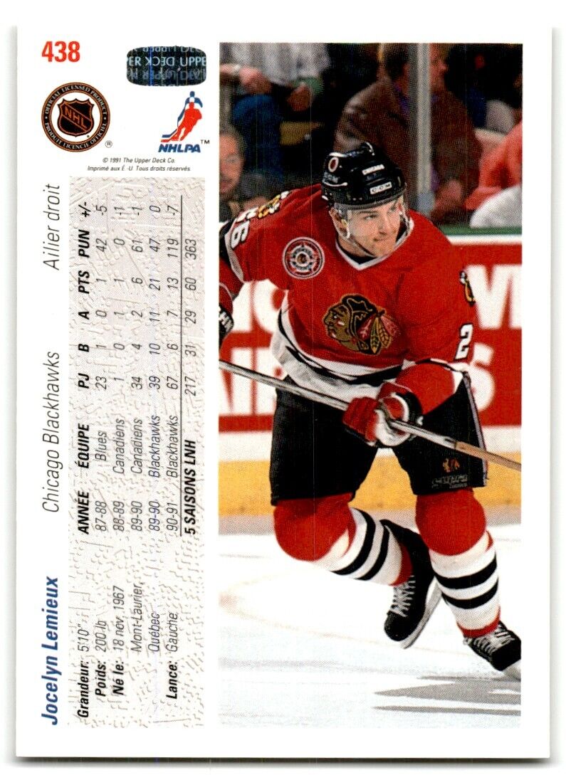 1991-92 Upper Deck French Jocelyn Lemieux Chicago Blackhawks #438