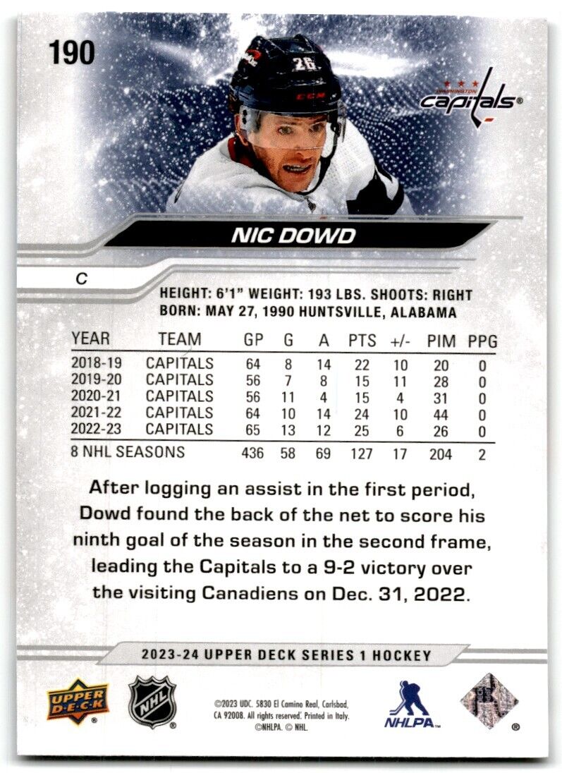 2023-24 Upper Deck Nic Dowd Washington Capitals #190