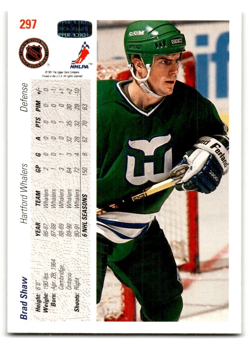 1991-92 Upper Deck Brad Shaw Hartford Whalers #297