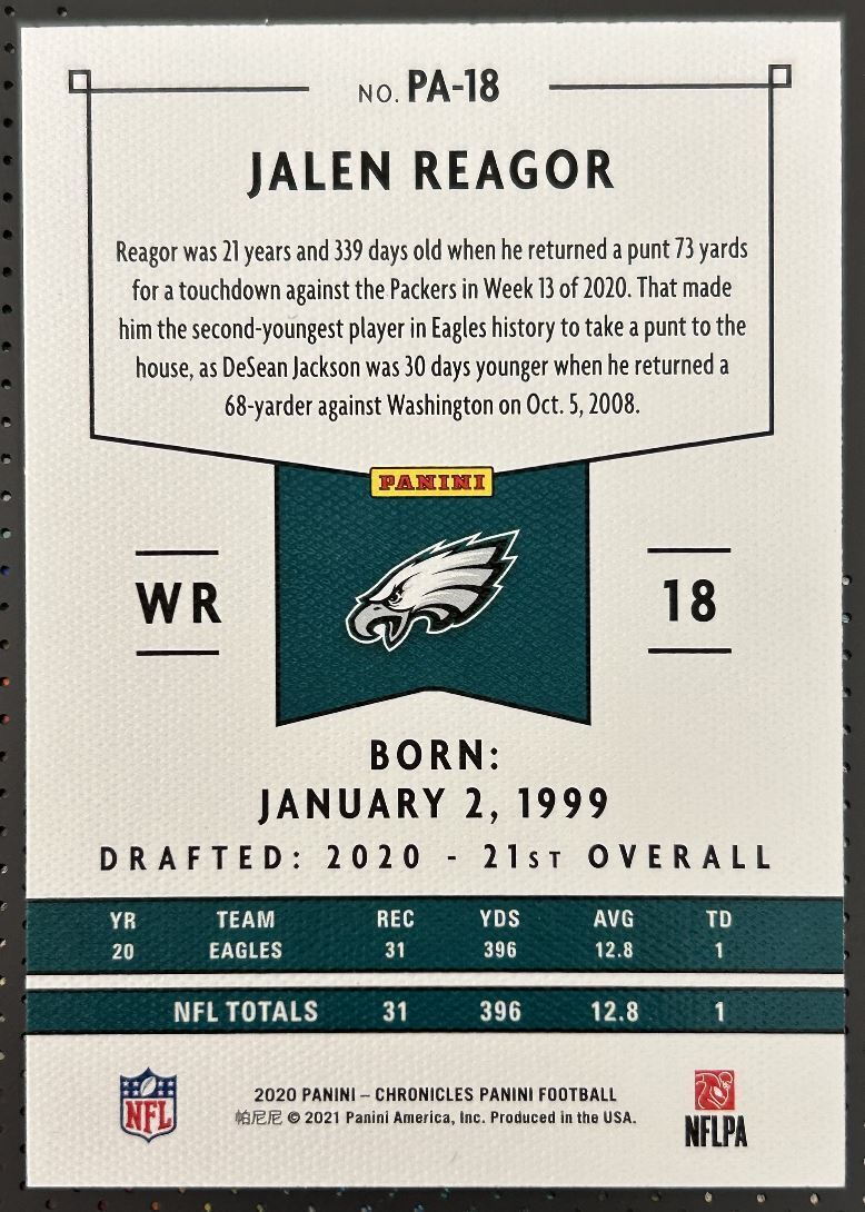 2020 Panini Chronicles Jalen Reagor Rookie Philadelphia Eagles #PA-18