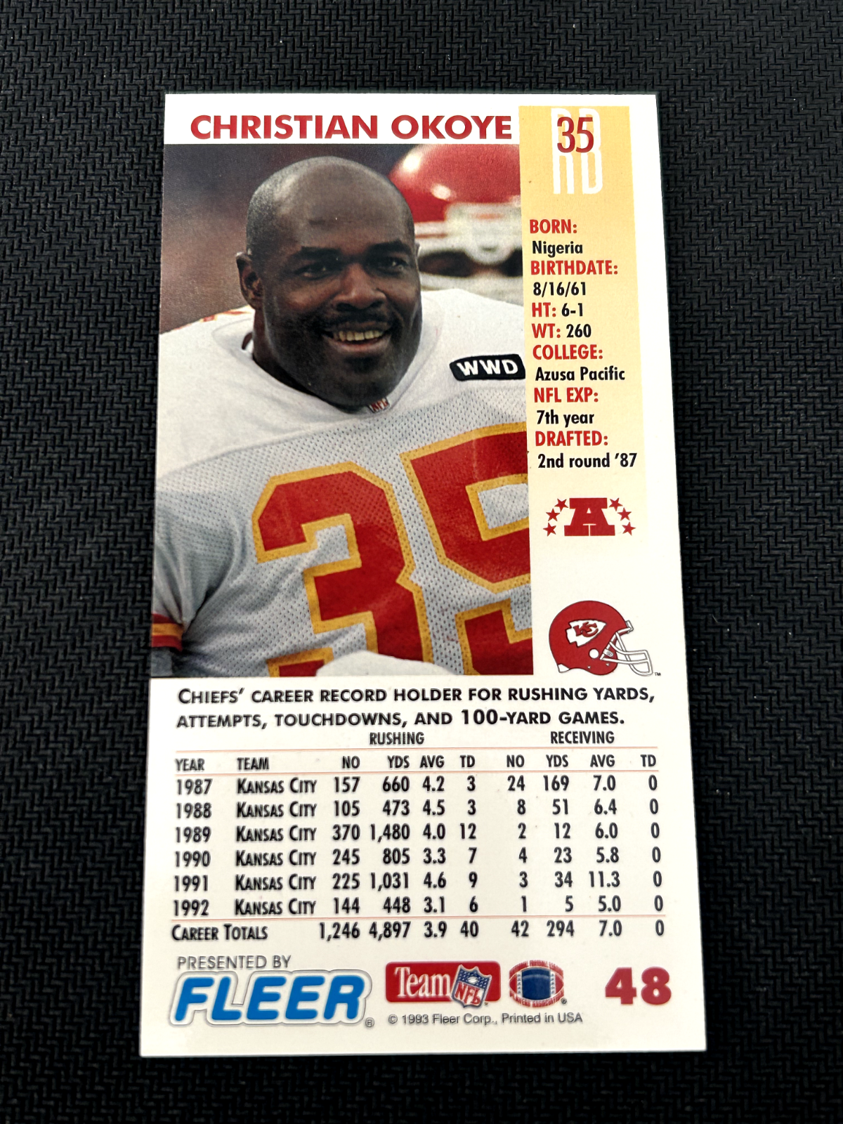 1993 GameDay Football Card #48 Christian Okoye