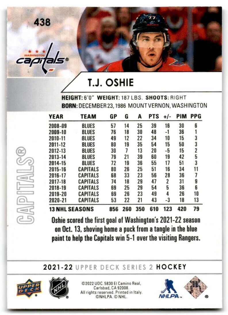 2021-22 Upper Deck T.J. Oshie Washington Capitals #438