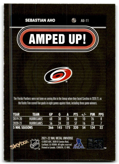 2021-22 Skybox Metal Universe Amped Up Sebastian Aho Carolina Hurricanes #AU-11