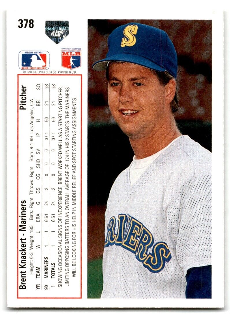 1991 Upper Deck Brent Knackert Seattle Mariners #378