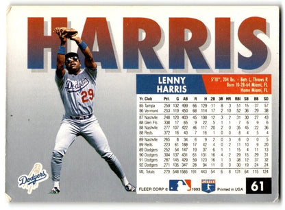 1993 Fleer Lenny Harris Los Angeles Dodgers #61