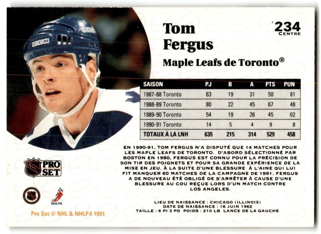 1991-92 Pro Set French Tom Fergus Toronto Maple Leafs #234