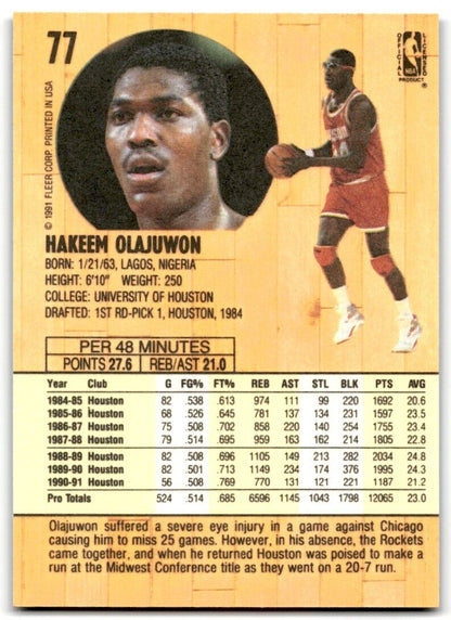 1991-92 Fleer Hakeem Olajuwon Houston Rockets #77