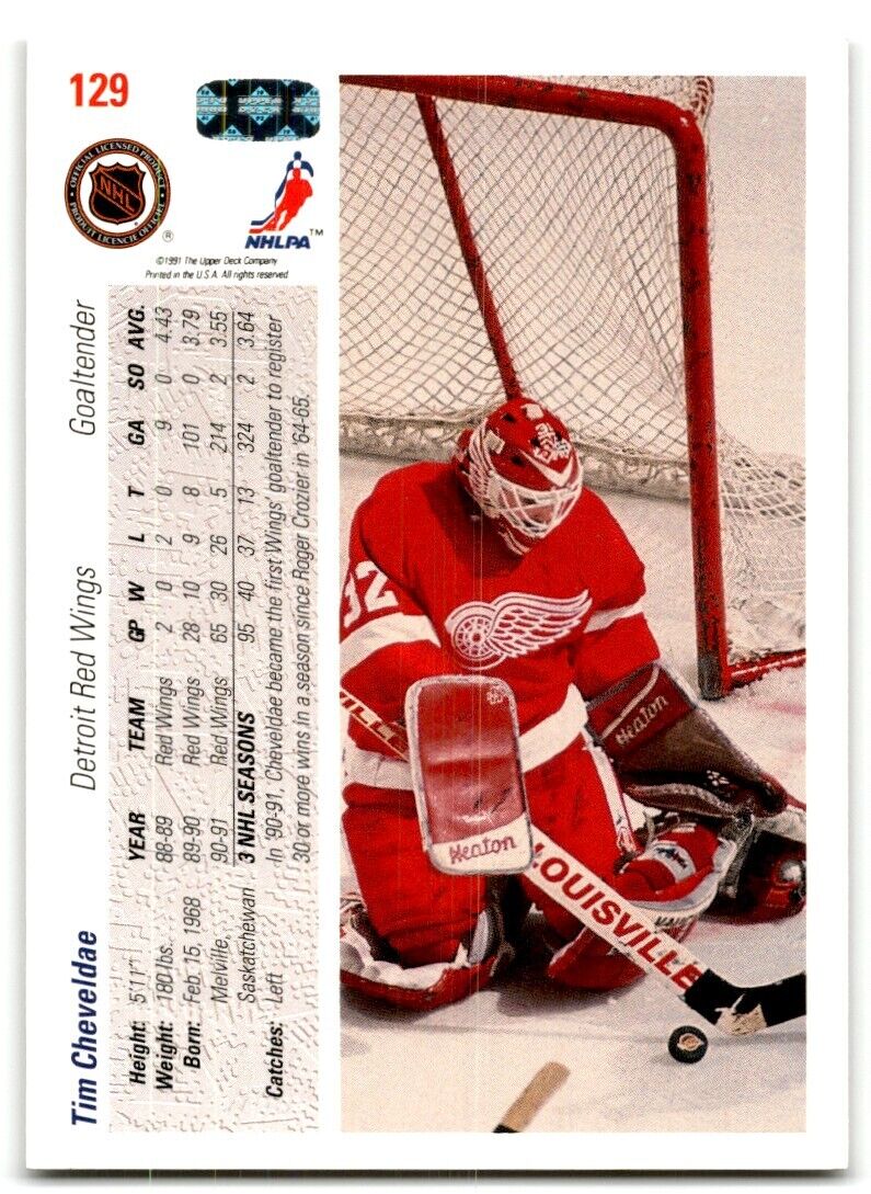 1991-92 Upper Deck Tim Cheveldae Detroit Red Wings #129