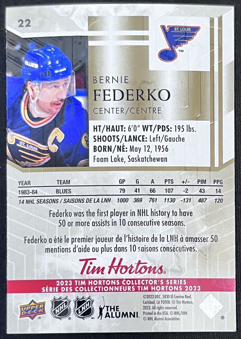 2023-24 Upper Deck Tim Hortons Legends Tim Horton Bernie Federko St. Louis Blues