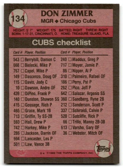 1989 Topps Don Zimmer Chicago Cubs #134