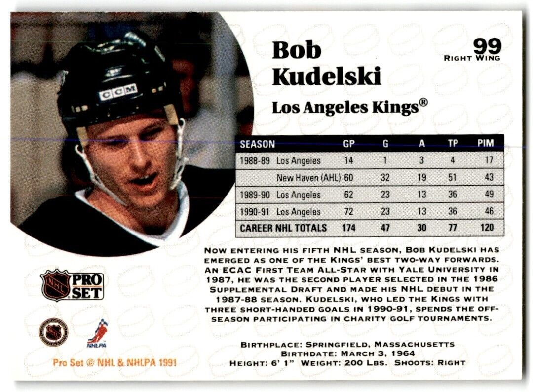 1991-92 Pro Set Bob Kudelski Los Angeles Kings #99