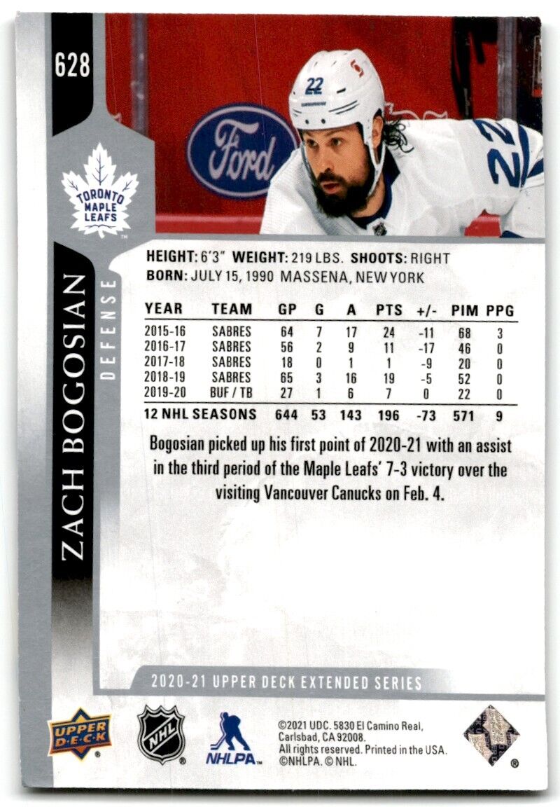 2020-21 Upper Deck Zach Bogosian Toronto Maple Leafs #628