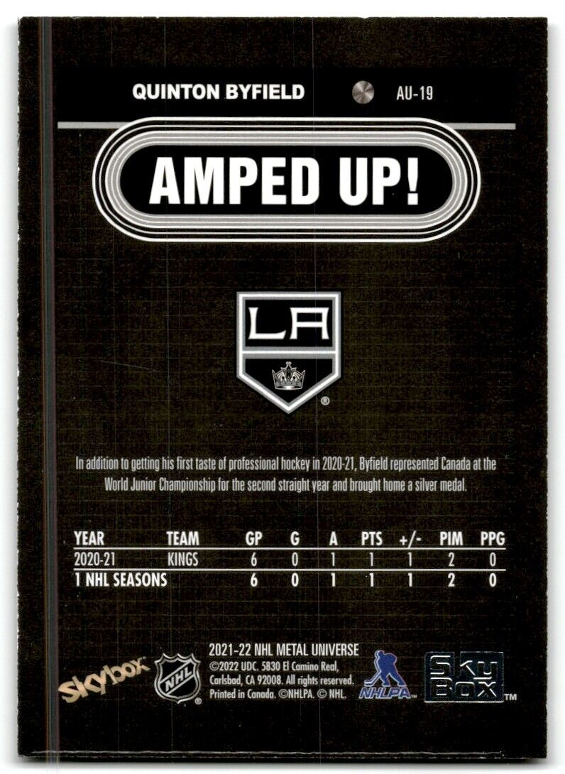 2021-22 Skybox Metal Universe Amped Up Quinton Byfield Los Angeles Kings #AU-19