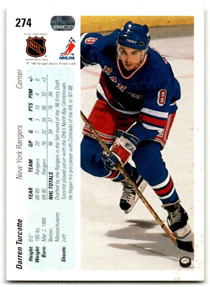 1990-91 Upper Deck Darren Turcotte Rookie New York Rangers #274