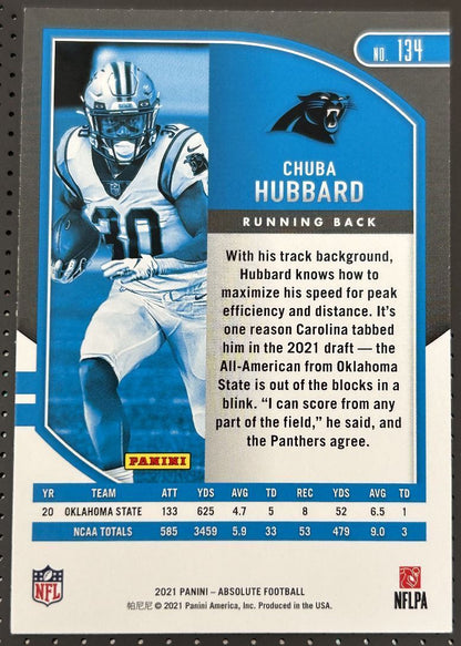 2021 Panini Absolute Rookie Foil Chuba Hubbard Rookie Carolina Panthers #134