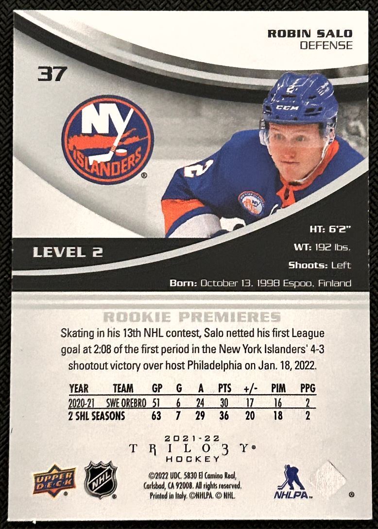 2021-22 Upper Deck 2021-22 Trilogy Robin Salo 015/499 New York Islanders #37