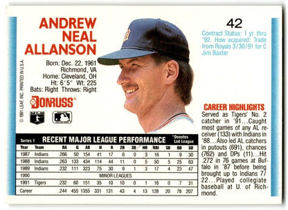 1992 Donruss Andy Allanson Detroit Tigers #42