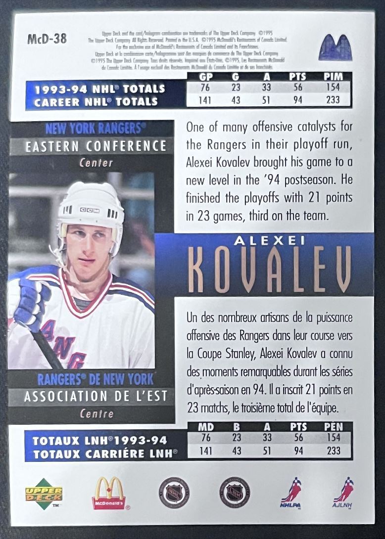 1993-94 Upper Deck McDonald's Alexei Kovalev New York Rangers #MCD-38