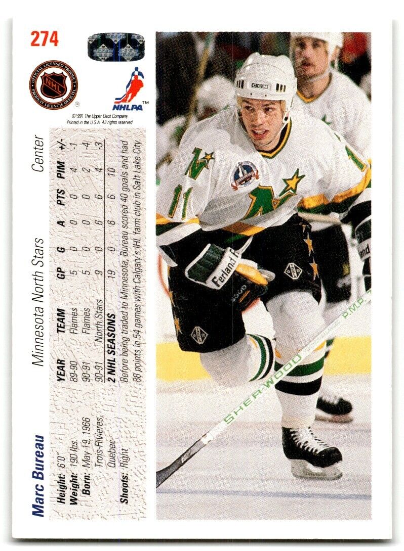 1991-92 Upper Deck Marc Bureau Minnesota North Stars #274