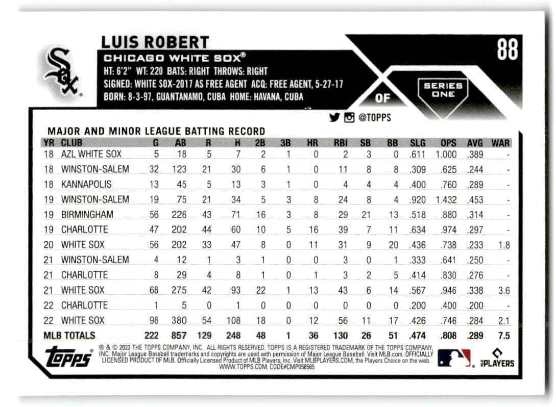 2023 Topps Luis Robert Chicago White Sox #88