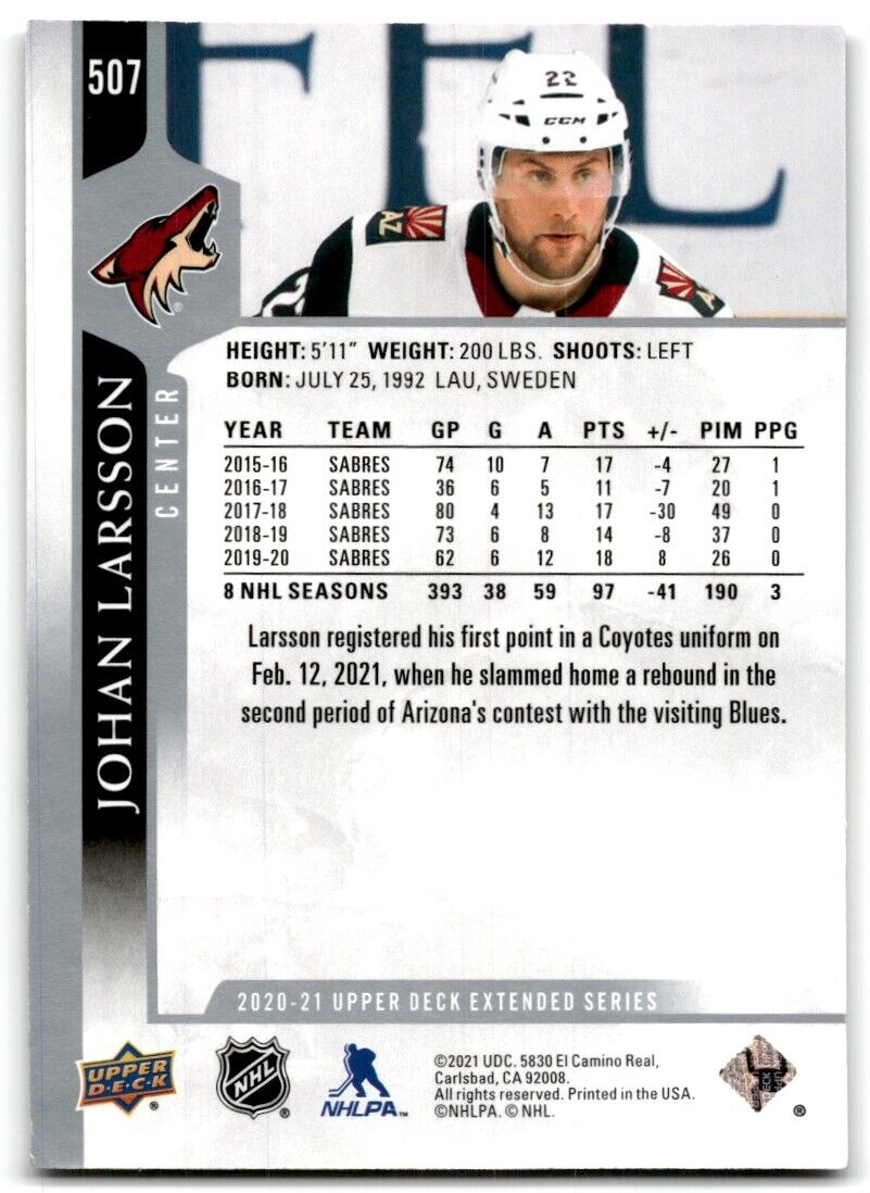 2020-21 Upper Deck Johan Larsson Arizona Coyotes #507