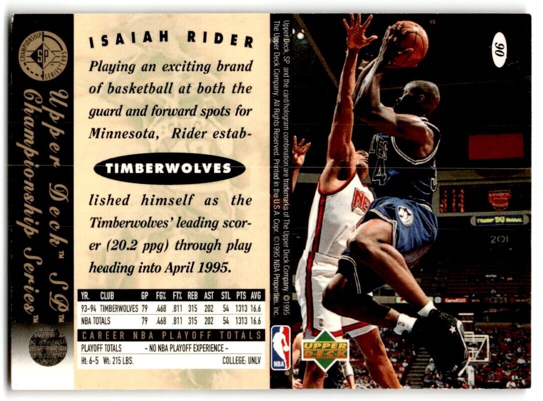 1995-96 SP Championship Series 1995 Isaiah Rider Minnesota Timberwolves #90