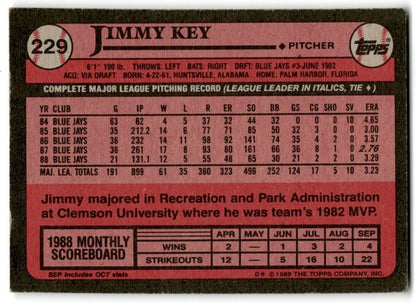 1989 Topps Jimmy Key Toronto Blue Jays #229