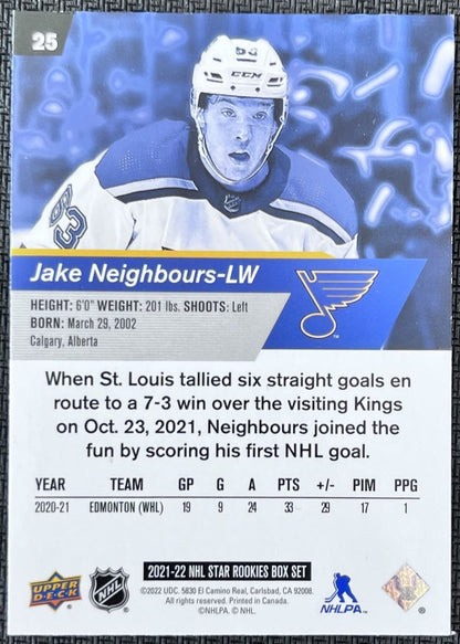 2022-23 Upper Deck NHL Star Rookie Jake Neighbours Rookie St. Louis Blues #25