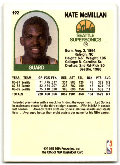 1989-90 Hoops Nate McMillan Seattle SuperSonics #192