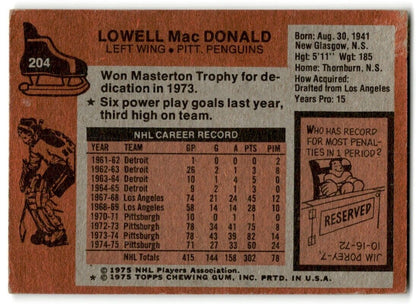 1975-76 Topps Lowell MacDonald Pittsburgh Penguins #204