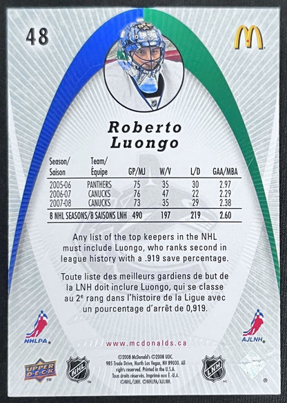 2008-09 McDonald's Upper Deck Roberto Luongo Vancouver Canucks #48