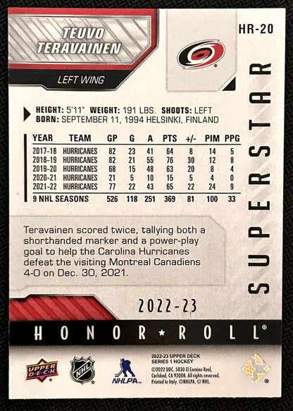 2022-23 Upper Deck Honor Roll Teuvo Teravainen Carolina Hurricanes #HR-20