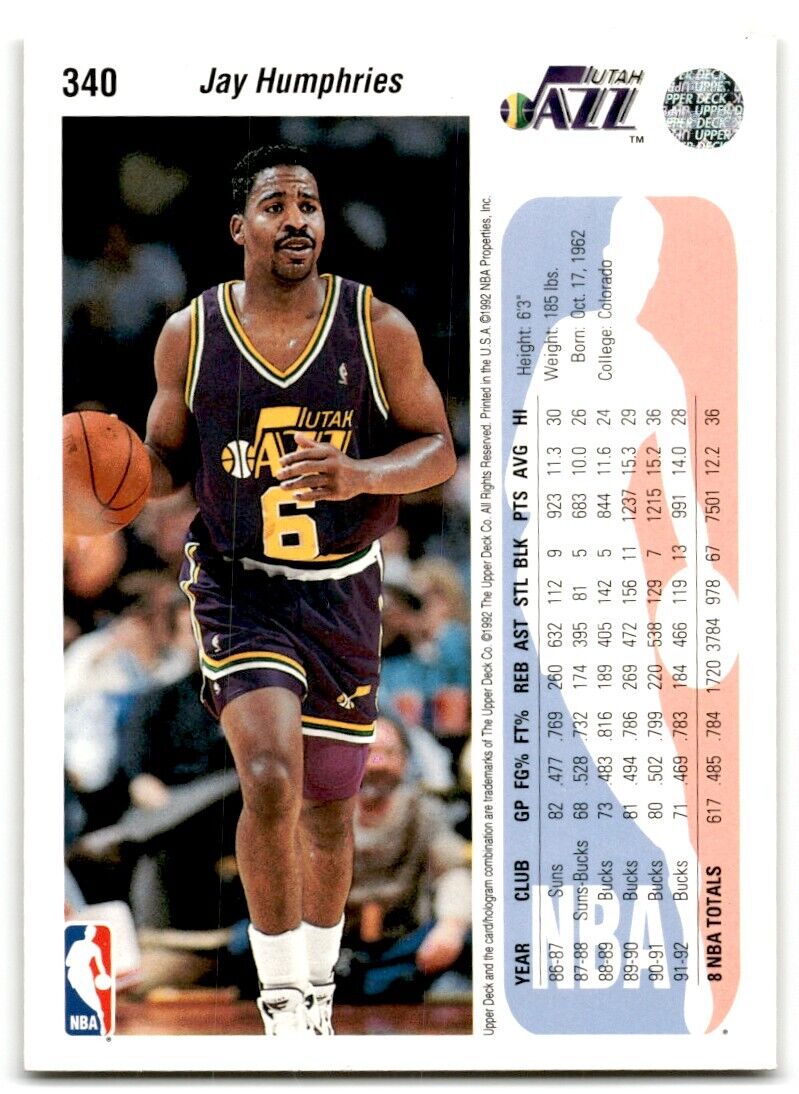 1992-93 Upper Deck Jay Humphries Utah Jazz #340