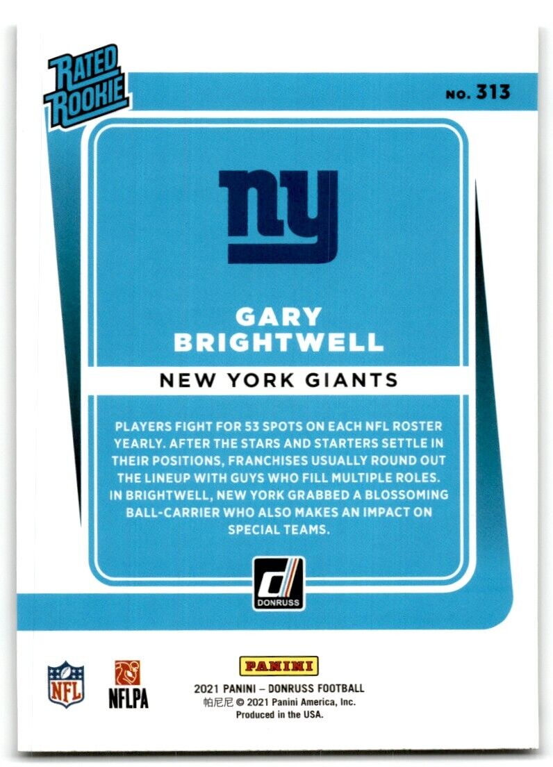 2021 Donruss Gary Brightwell Rookie New York Giants #313