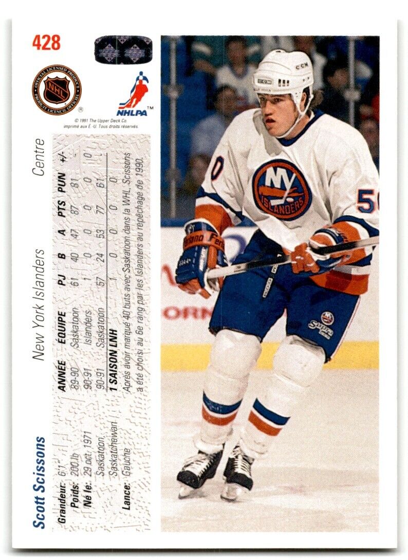 1991-92 Upper Deck French Scott Scissons New York Islanders #428