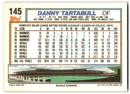 1992 Topps Danny Tartabull Kansas City Royals #145