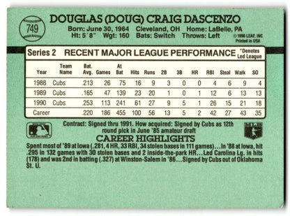 1991 Donruss Doug Dascenzo Chicago Cubs #749