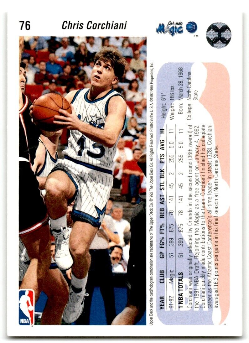 1992-93 Upper Deck Chris Corchiani Orlando Magic #76