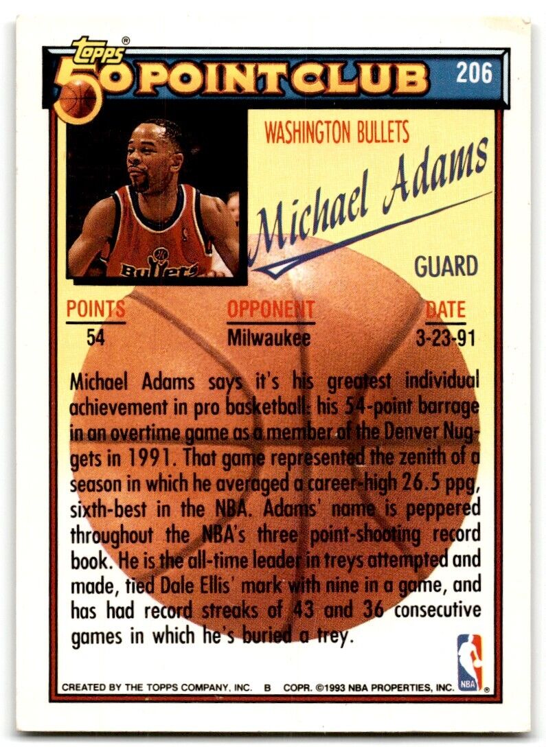 1992-93 Topps Gold Michael Adams Washington Bullets #206