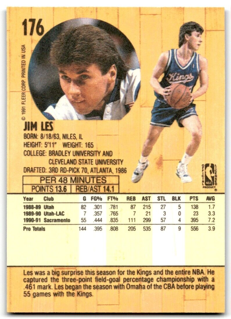 1991-92 Fleer Jim Les Rookie Sacramento Kings #176