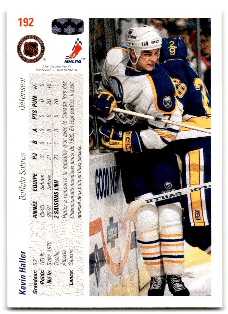 1991-92 Upper Deck Kevin Haller Rookie Buffalo Sabres #192