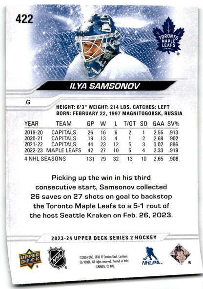 2023-24 Upper Deck Ilya Samsonov Toronto Maple Leafs #422