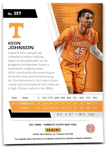 2021-22 Panini Chronicles Playoff Draft Picks Keon Johnson Tennessee Volunteers