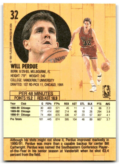 1991-92 Fleer Will Perdue Chicago Bulls #32