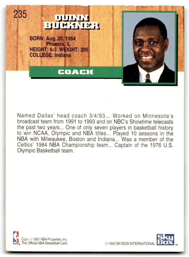 1993-94 Hoops Quinn Buckner Dallas Mavericks #235