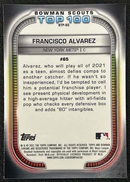 2021 Bowman Scouts Top 100 Francisco Alvarez New York Mets #BTP-65